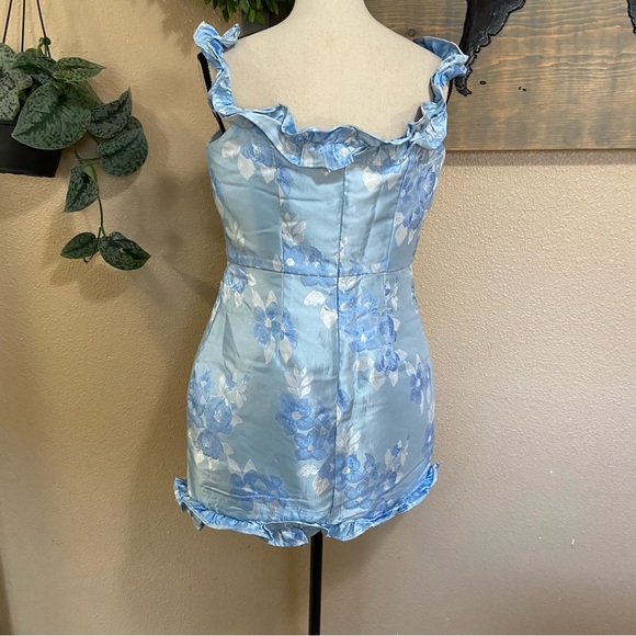 NWOT Lulus Pop the Bottle Light Blue Floral Jacquard Ruffled Mini Dress - Picture 4 of 8